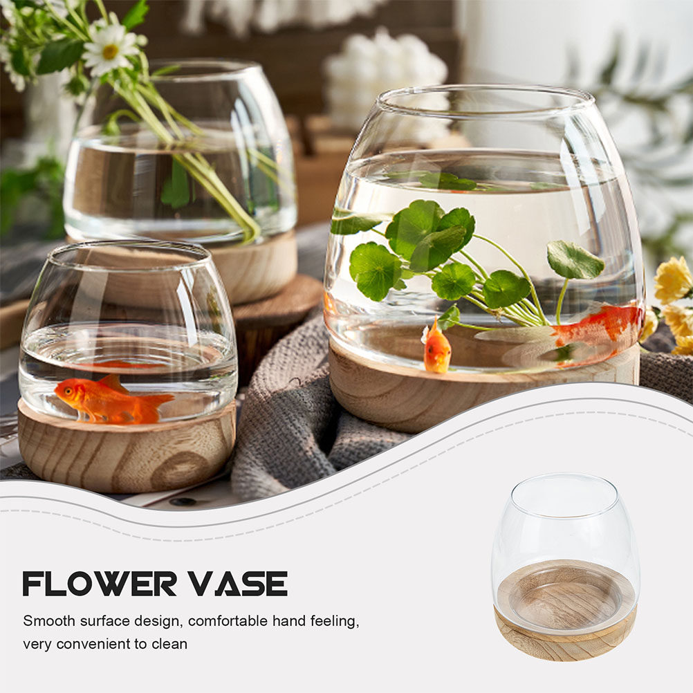 1Set Wooden Base Glass Hydropo - Aquarium Plants 评论和价格