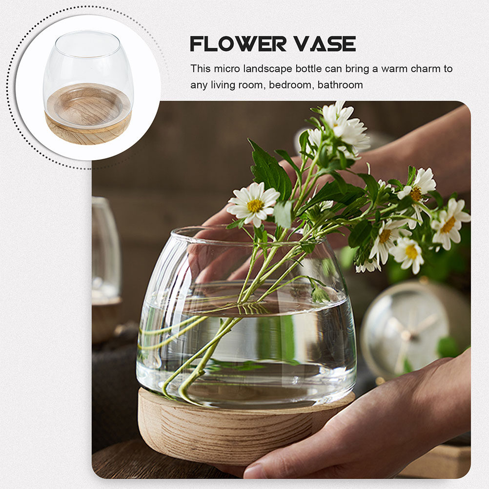 1Set Wooden Base Glass Hydropo - Aquarium Plants 评论和价格